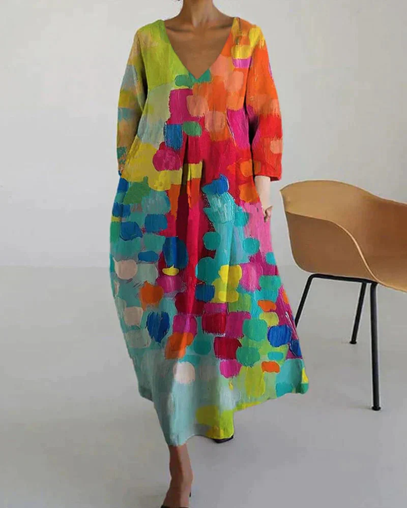 Heidi-Mode | Bedrucktes V-Ausschnitt Kleid Carys