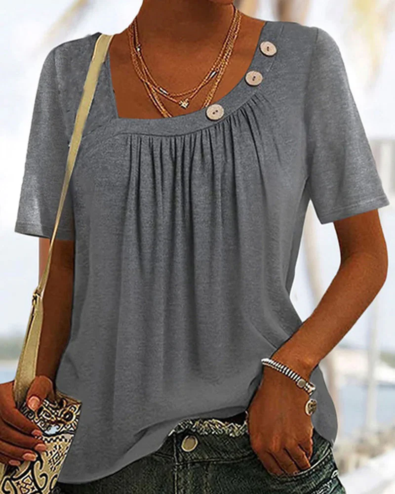 Heidi-Mode | Bequeme Einfarbige Graue Kurzärmelige Bluse - Image 10