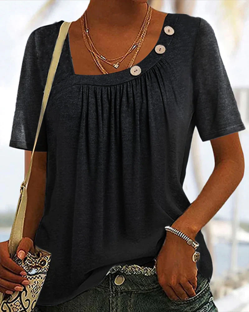Heidi-Mode | Bequeme Einfarbige Graue Kurzärmelige Bluse - Image 11