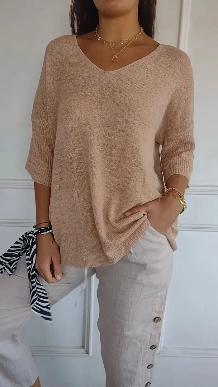 Heidi-Mode | Bequeme Bluse mit V-Ausschnitt und Lockerer Passform Lässiges, Locker Sitzendes Oberteil mit Halblangen Ärmeln - Image 3