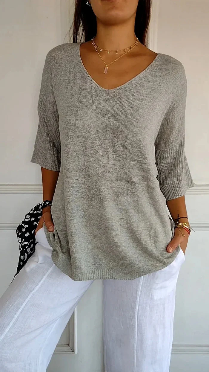 Heidi-Mode | Bequeme Bluse mit V-Ausschnitt und Lockerer Passform Lässiges, Locker Sitzendes Oberteil mit Halblangen Ärmeln - Image 8