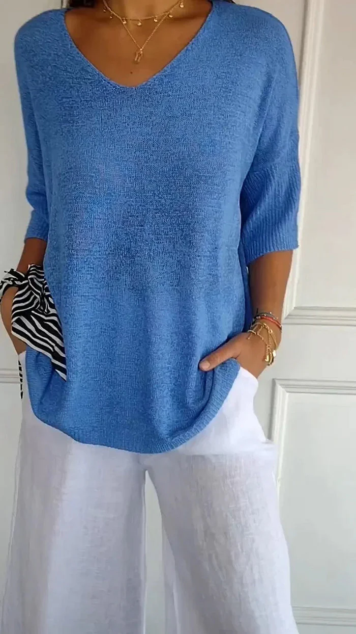 Heidi-Mode | Bequemes Damen Stricktop mit V-Ausschnitt - Image 2