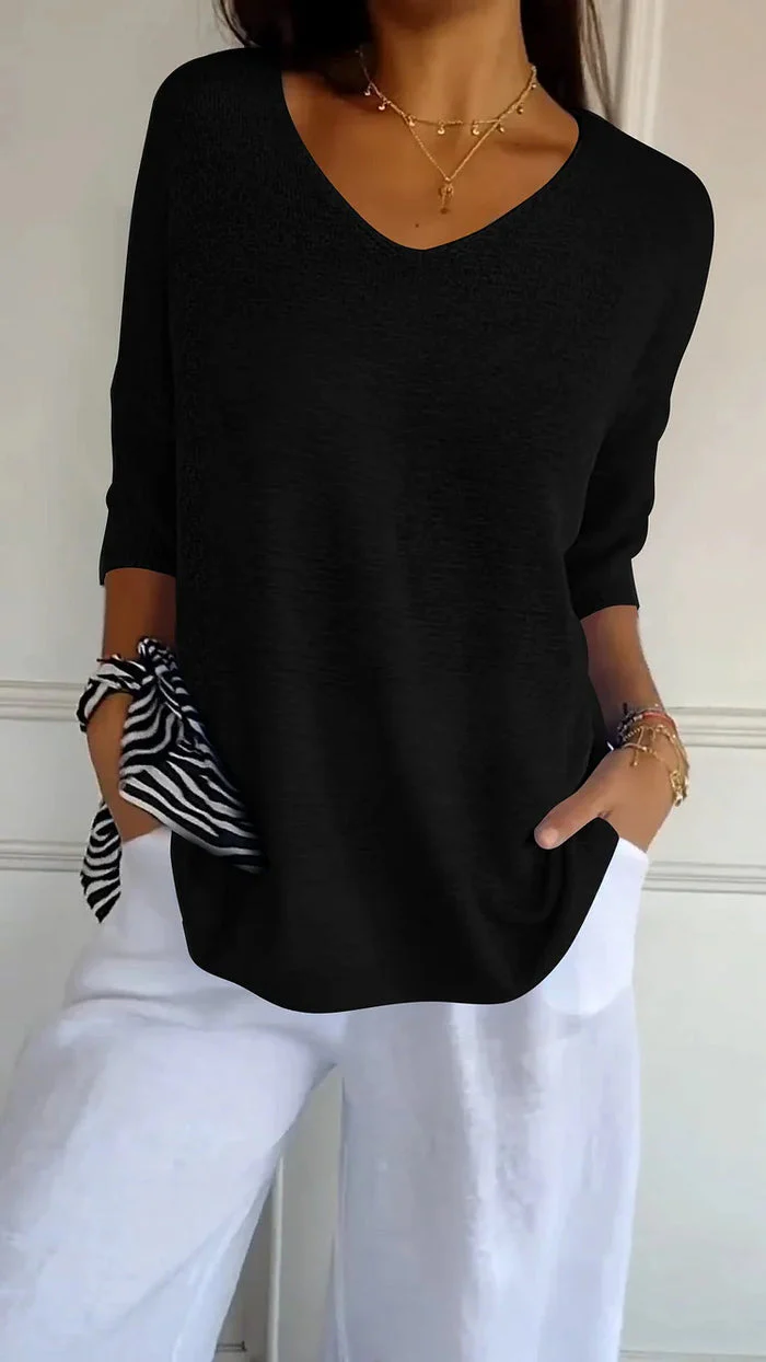 Heidi-Mode | Bequemes Damen Stricktop mit V-Ausschnitt - Image 6