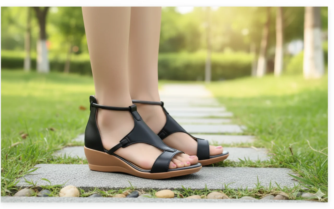 Heidi-Mode | Bequeme Orthopädische Keilsandalen für Damen Lässige Keilsandalen Aus Leder mit Fußgewölbeunterstützung