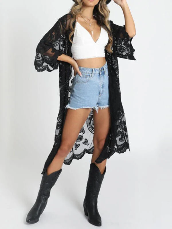 Heidi-Mode | Bestickter Spitzen-Bikini und Netz-Cardigan Strandüberwurf - Image 6