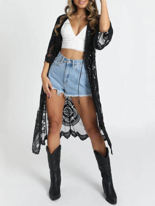 Heidi-Mode | Bestickter Spitzen-Bikini und Netz-Cardigan Strandüberwurf - Image 7