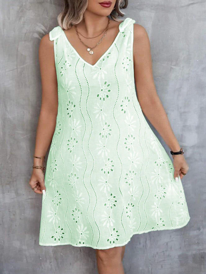 Heidi-Mode | Besticktes Hohles Schnür-Ärmelloses V-Ausschnitt Kleid - Image 10
