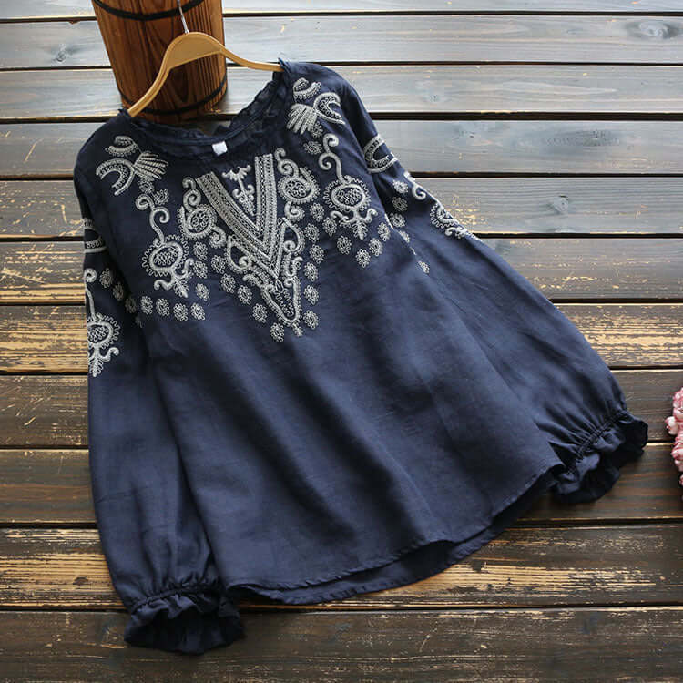 Heidi-Mode | Besticktes Rundhals-Shirt