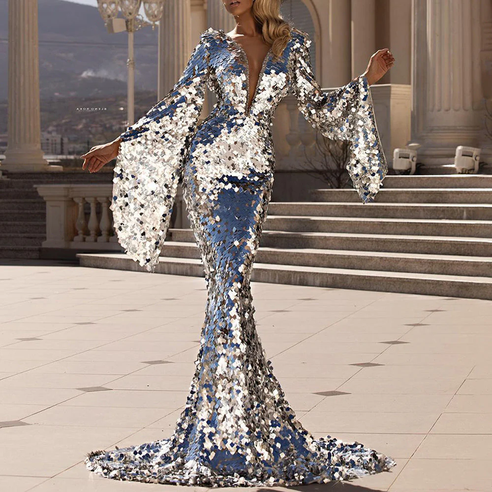 Bezauberndes Pailletten-Abendkleid mit Silber-Cover für Partys Heidi-Mode - Image 6