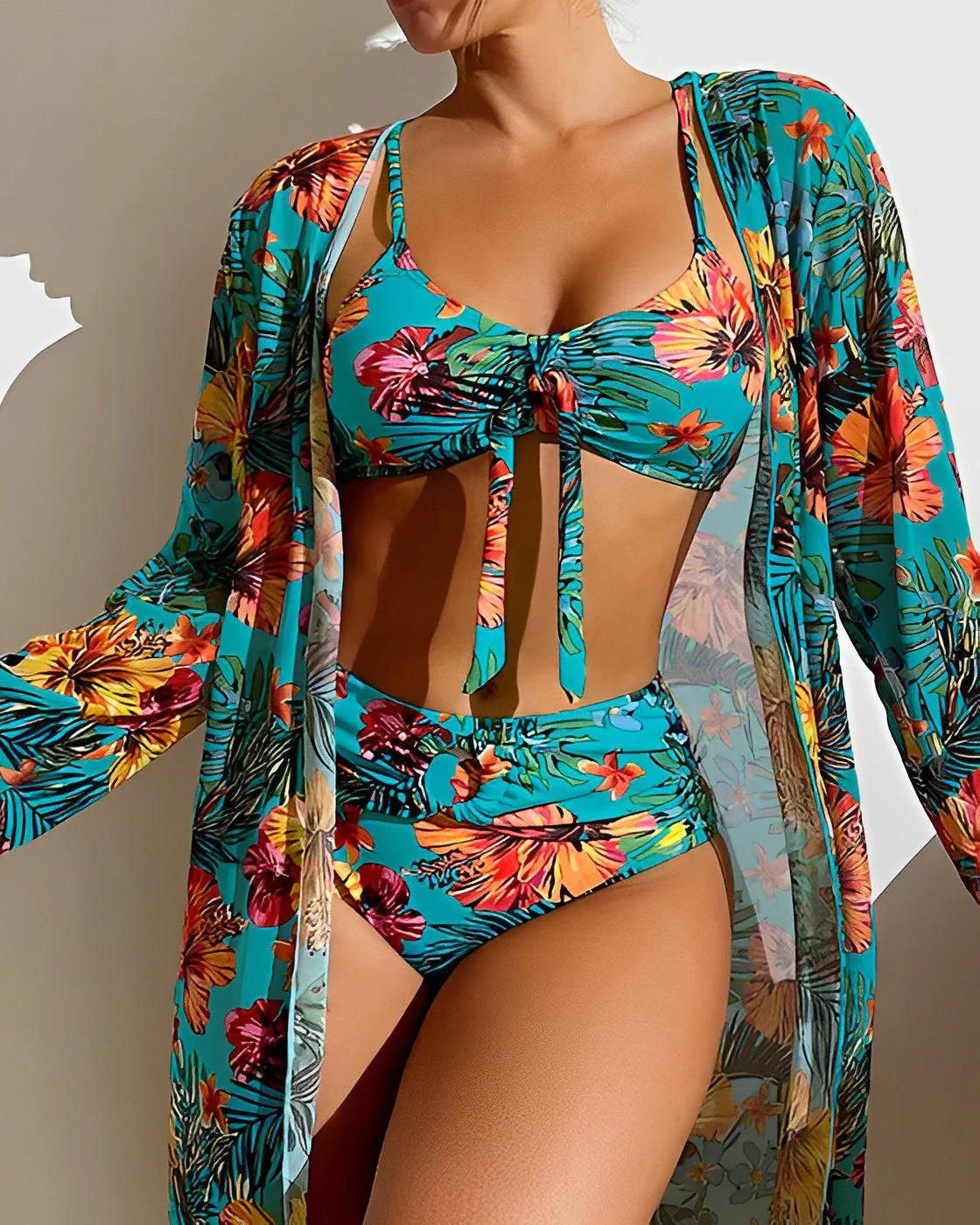 Heidi-Mode | Bikini Satz mit Hoher Taille und Tropischem Print für Damen - Image 7