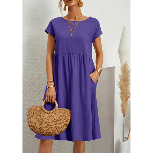 Heidi-Mode | Baumwolle Leinen Kurzarm Midi Kleid - Image 10