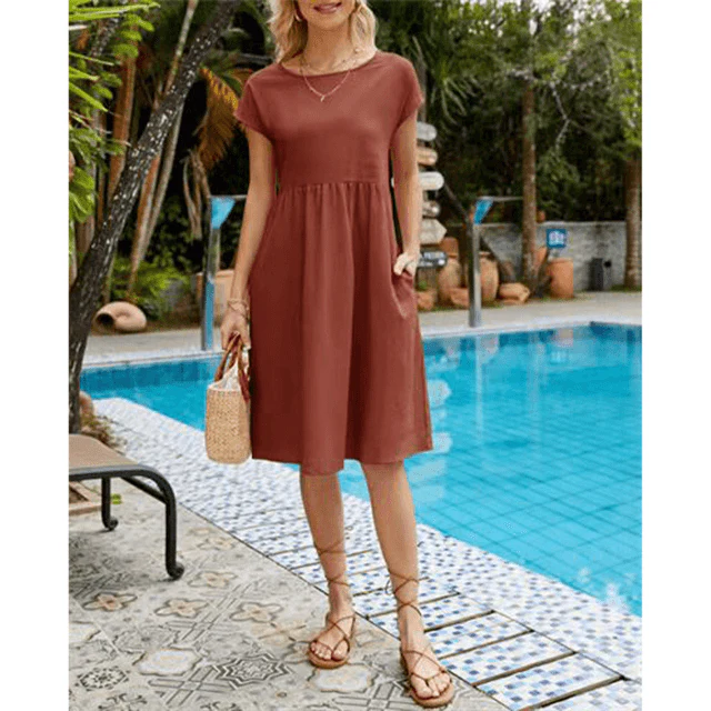 Heidi-Mode | Baumwolle Leinen Kurzarm Midi Kleid - Image 11