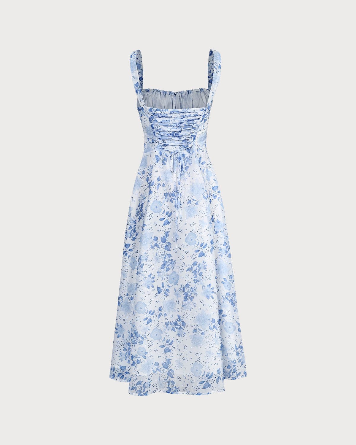 Heidi-Mode | Blaues Midikleid mit Blumenmuster und Quadratischem Ausschnitt - Image 2