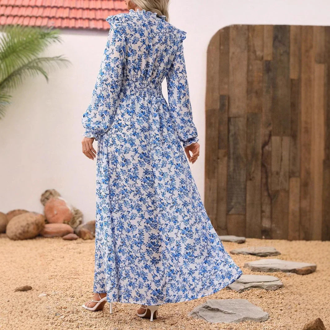 Heidi-Mode | Floral Lange Ärmel Elegantes Frauen Lang Kleid - Image 2