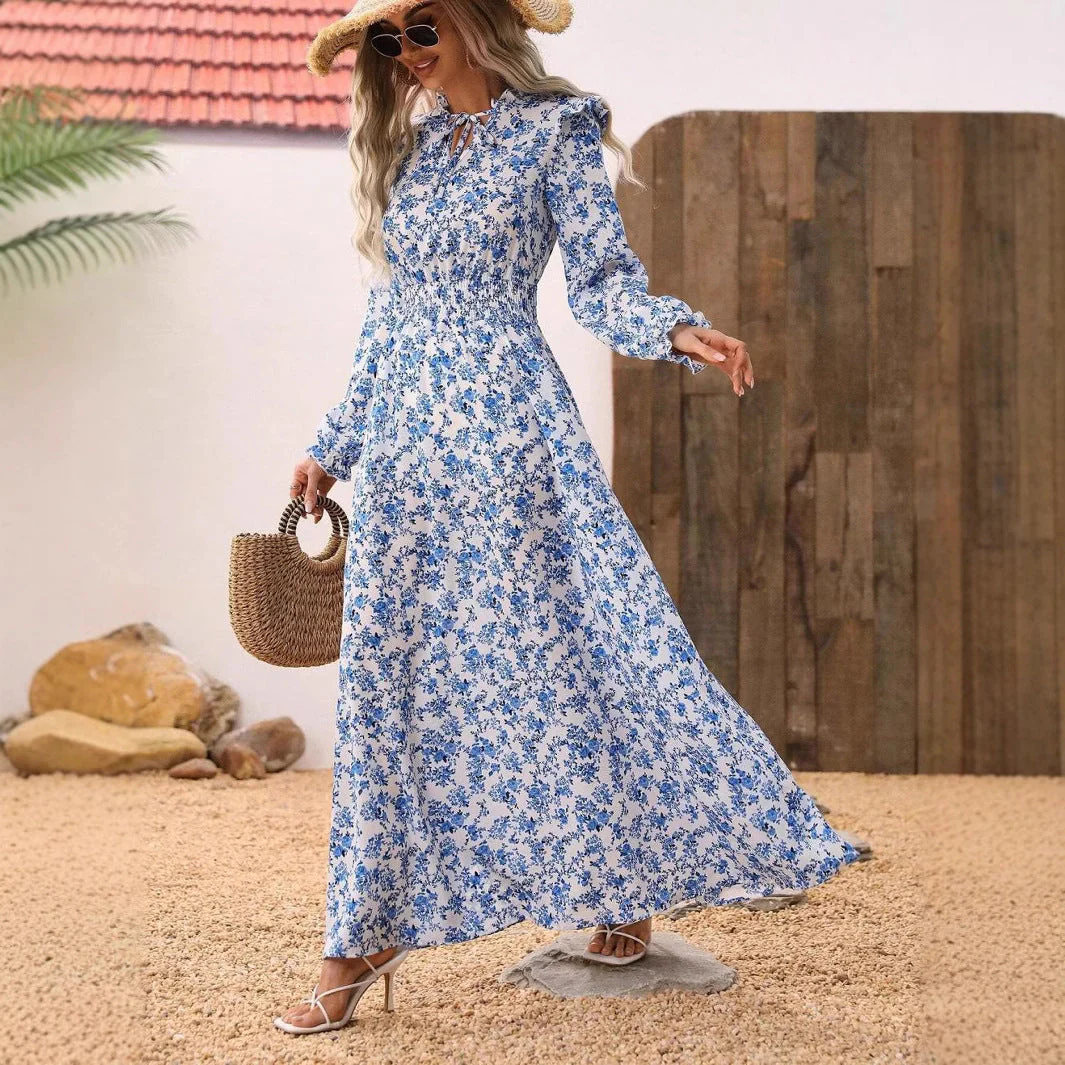 Heidi-Mode | Floral Lange Ärmel Elegantes Frauen Lang Kleid - Image 3