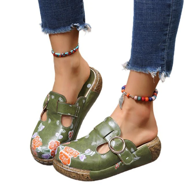 Heidi-Mode | Blumen Slipper mit Schnalle