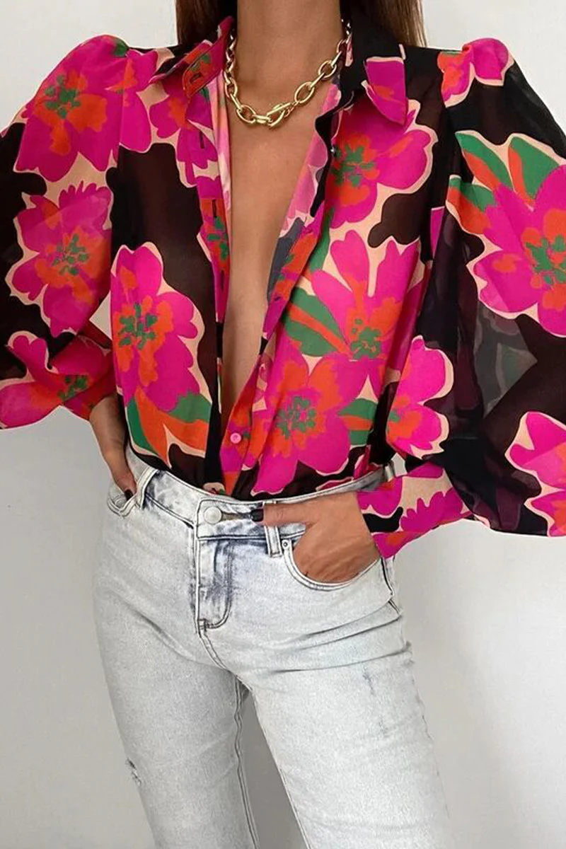 Heidi-Mode | Blumenbluse mit Puffärmeln für Damen - Image 2