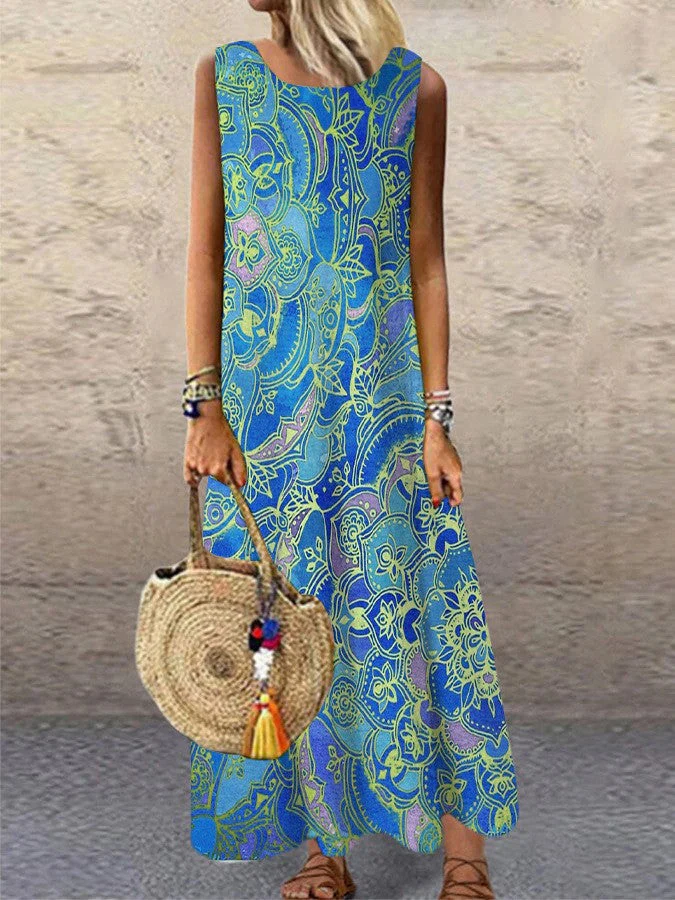 Heidi-Mode | Blümchenmuster Gedrucktes Rundhalslanges Kleid - Image 6