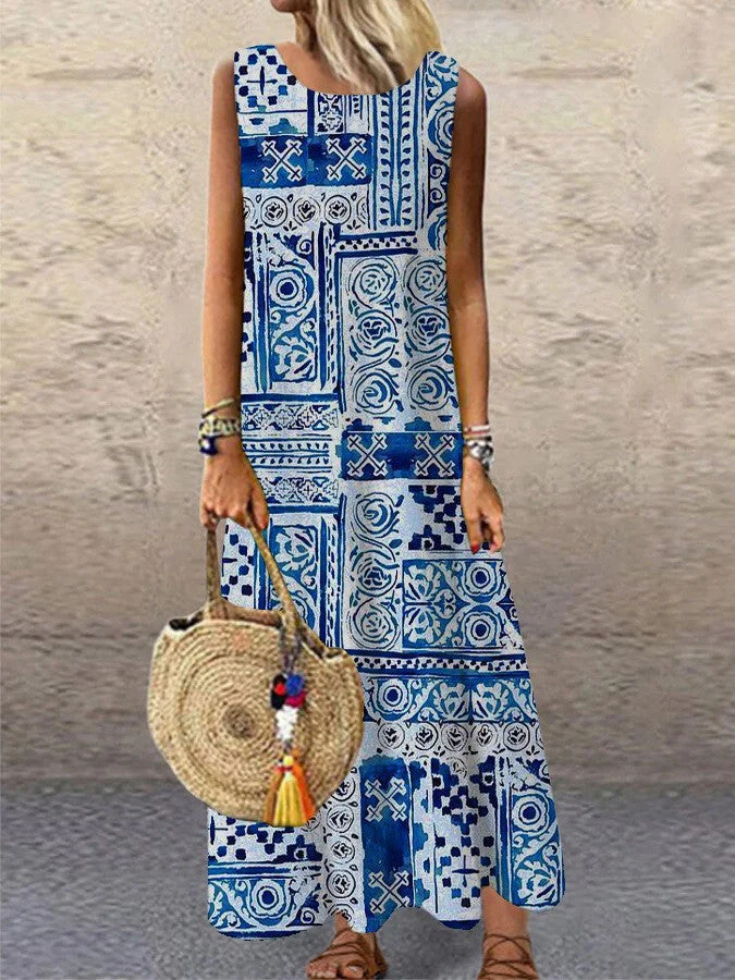 Heidi-Mode | Blümchenmuster Gedrucktes Rundhalslanges Kleid - Image 8