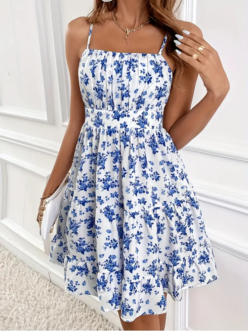 Heidi-Mode | Blumenmuster Rüschen Ärmelloses Cami Kleid - Image 2