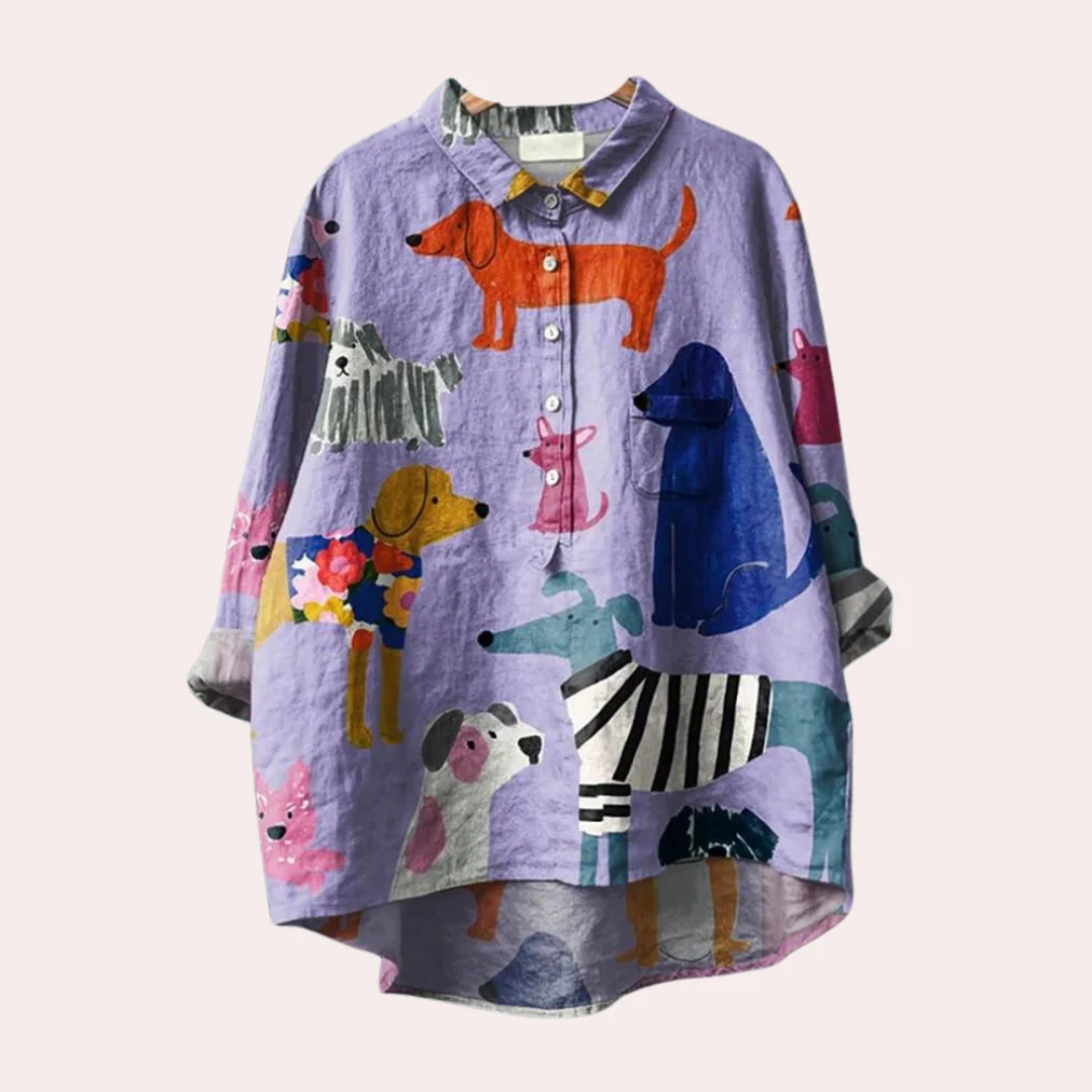 Heidi-Mode | Damen Casual Shirt mit Hundedruck