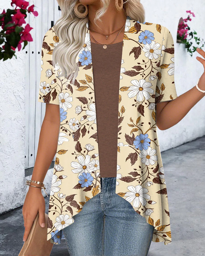 Heidi-Mode | Bluse Fake Zweiteiler Blumenmuster