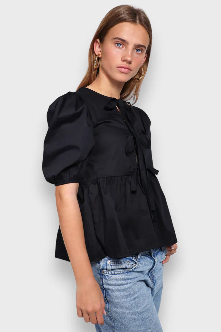 Heidi-Mode | Bluse mit Puffärmeln und Schleifendetail für Damen - Image 3