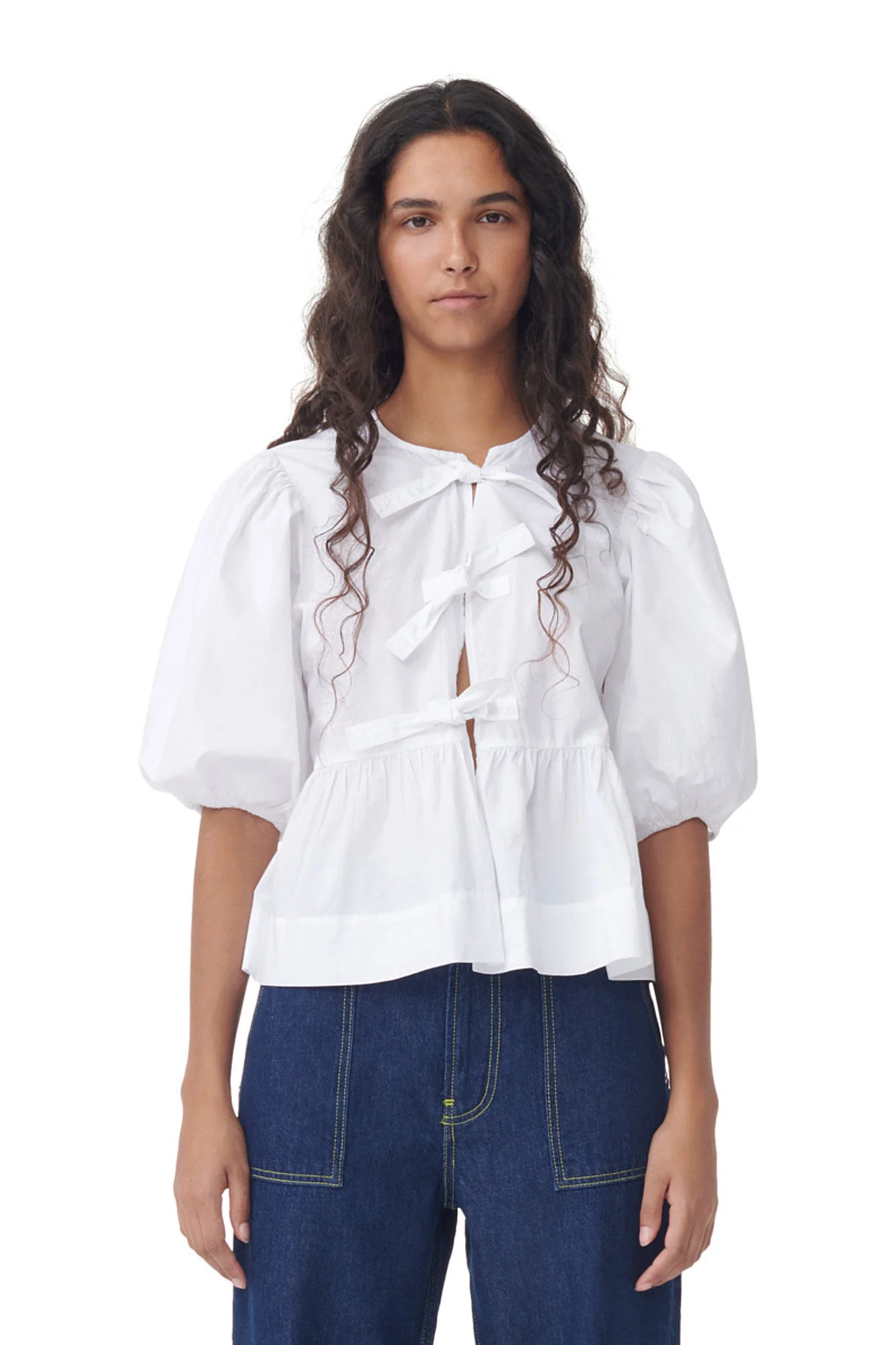 Heidi-Mode | Bluse mit Puffärmeln und Schleifendetail für Damen - Image 8