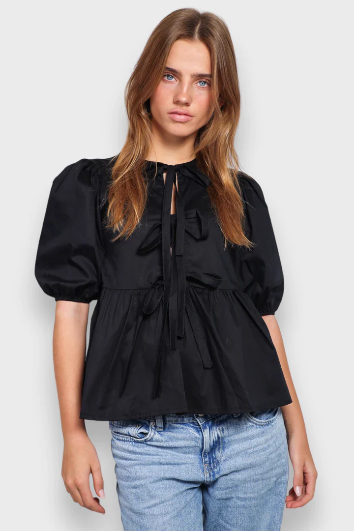 Heidi-Mode | Bluse mit Puffärmeln und Schleifendetail für Damen - Image 9
