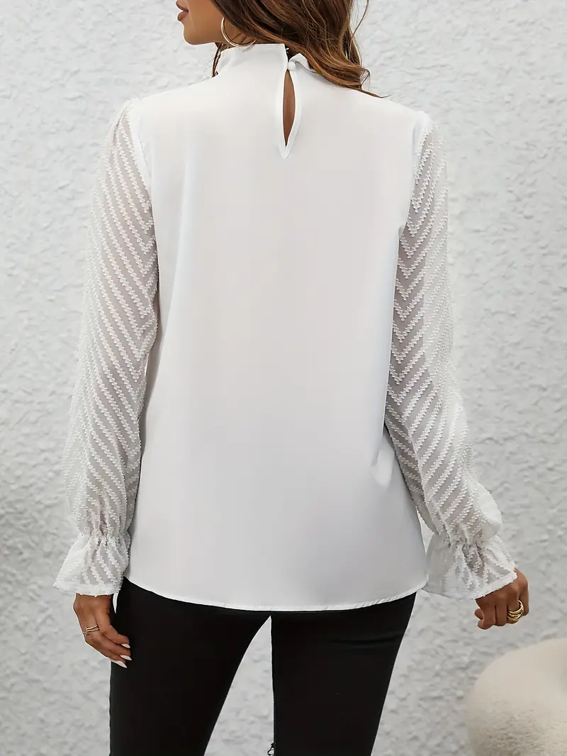 Heidi-Mode | Bluse Schicker Plissierter Top mit Netzärmeln für Damen - Image 2