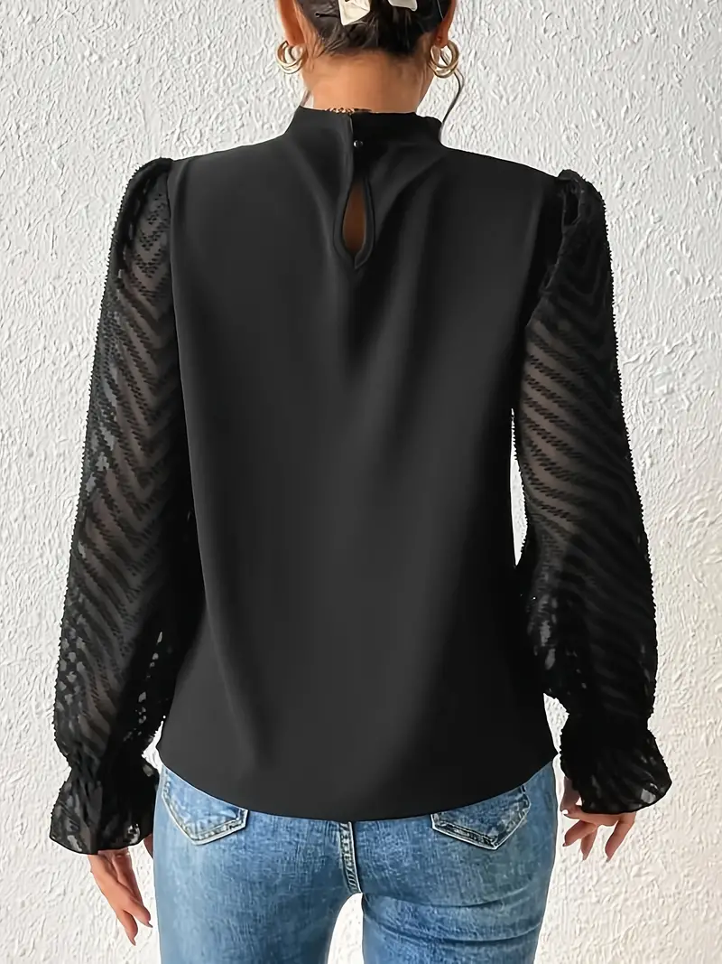Heidi-Mode | Bluse Schicker Plissierter Top mit Netzärmeln für Damen - Image 4