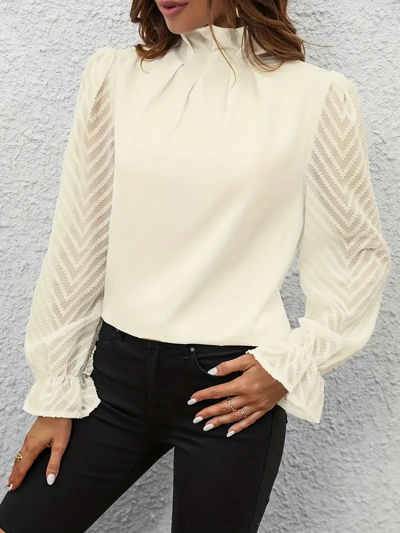 Heidi-Mode | Bluse Schicker Plissierter Top mit Netzärmeln für Damen - Image 7
