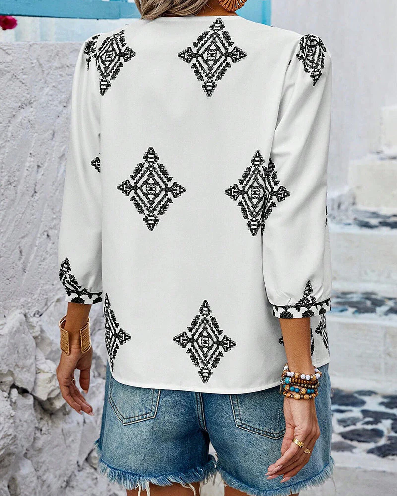 Heidi-Mode | Bluse V-Ausschnitt Diamantdruck Dreiviertelärmel - Image 12