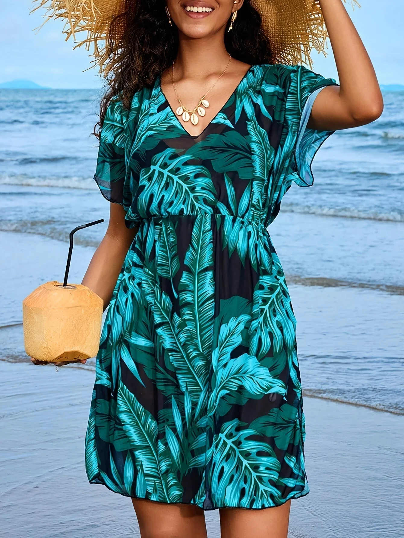 Heidi-Mode | Bohemian Strandkleid mit Porzellan Mini Druck und V-Ausschnitt - Image 2