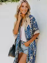 Heidi-Mode | Böhmischer Kimono mit Blattdruck und Fransendetail - Image 6