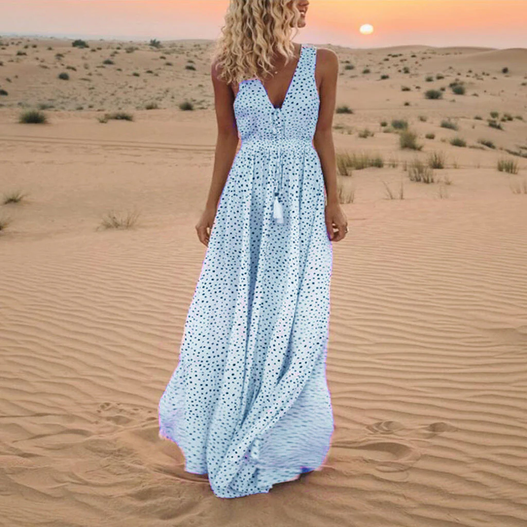Heidi-Mode | Bohemian-Patchwork-Kleid mit V-Ausschnitt und A-Linie In Punkten