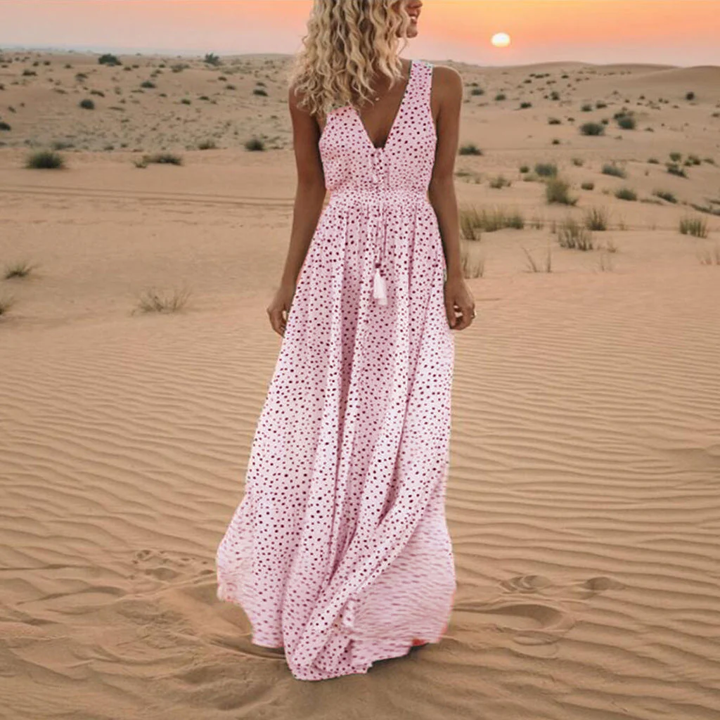 Heidi-Mode | Bohemian-Patchwork-Kleid mit V-Ausschnitt und A-Linie In Punkten - Image 5