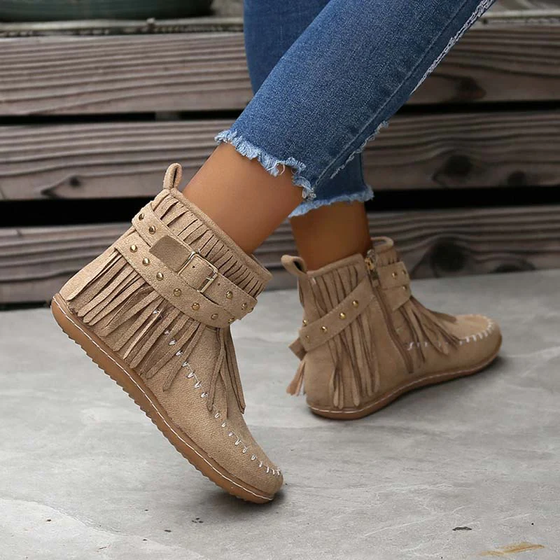 Heidi-Mode | Boho Stiefelette mit Fransen und Schnallen für Damen - Image 14