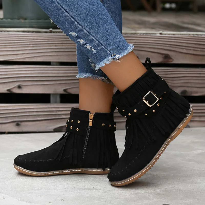 Heidi-Mode | Boho Stiefelette mit Fransen und Schnallen für Damen - Image 18