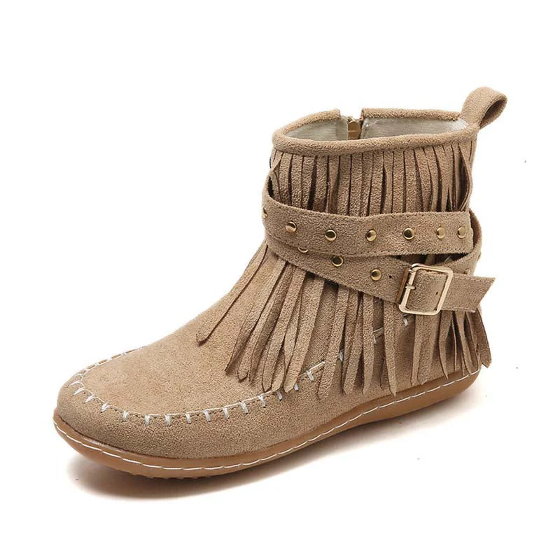 Heidi-Mode | Boho Stiefelette mit Fransen und Schnallen für Damen - Image 23