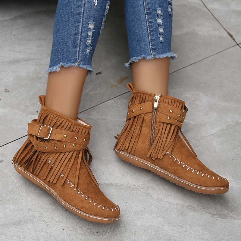 Heidi-Mode | Boho Stiefelette mit Fransen und Schnallen für Damen - Image 5