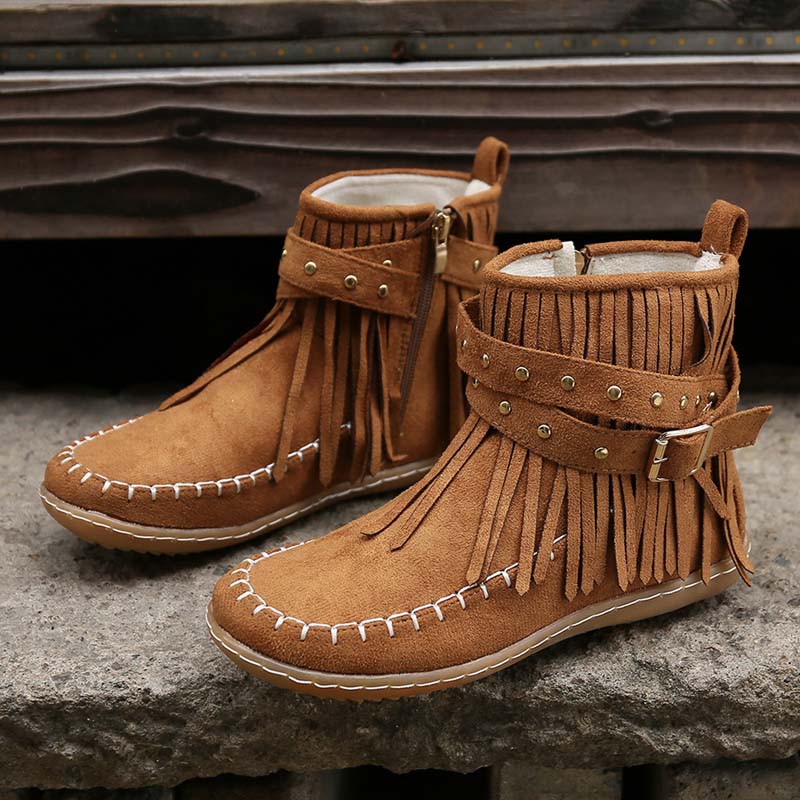 Heidi-Mode | Boho Stiefelette mit Fransen und Schnallen für Damen - Image 8