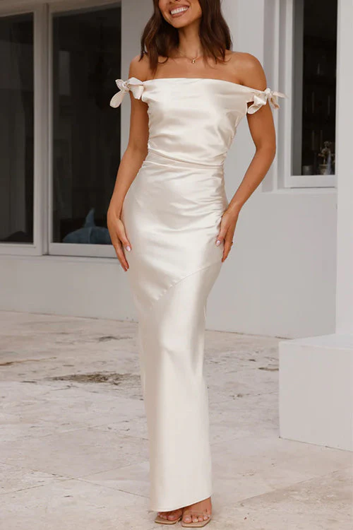 Heidi-Mode | Rosiedress Schleife Knoten Off-Shoulder Maxi Partykleid - Image 12