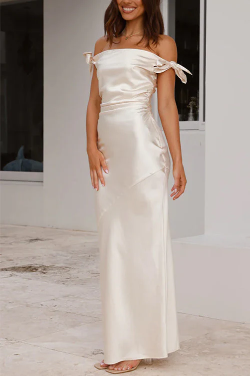 Heidi-Mode | Rosiedress Schleife Knoten Off-Shoulder Maxi Partykleid - Image 4