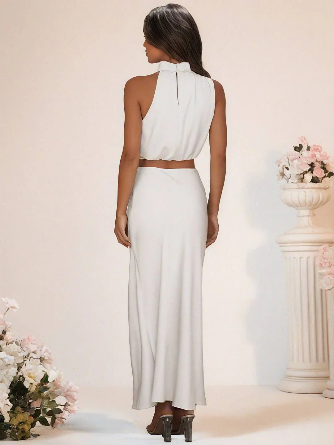 Heidi-Mode | Brautjungfernkleid Satin Rollkragen Ohne Ärmel Cropped Langer Rock Damen Elegant Trauzeugin Kleid - Image 7