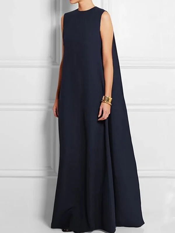 Heidi-Mode | Breit, Einfach, Einfarbig, Ärmellos, Ärmellos, V-Ausschnitt, Lange Breite Kleid - Image 3