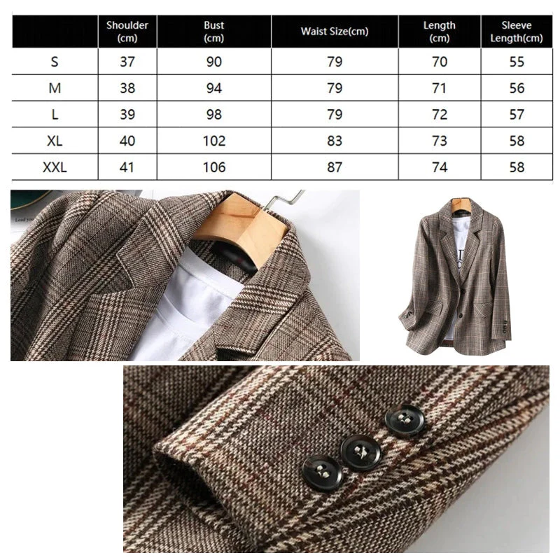 Heidi-Mode | Büro Damen Kariert Blazer Langarm Lässig Jacke - Image 3