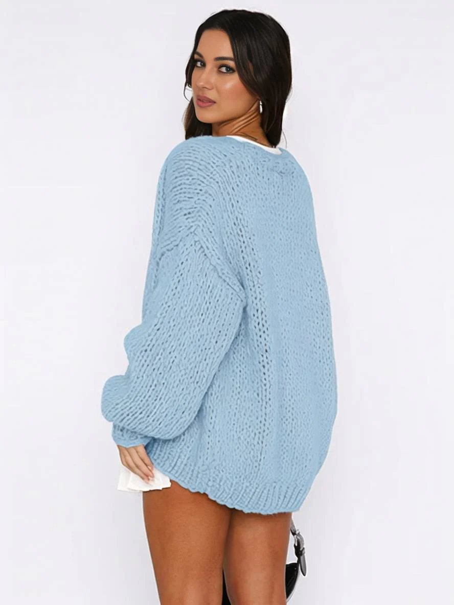 Heidi-Mode | Cardigan Aus Grobstrick Einfarbig mit Abfallenden Schultern Langarm Damen Elegant Lässig Weit Oversized Blouson - Image 7