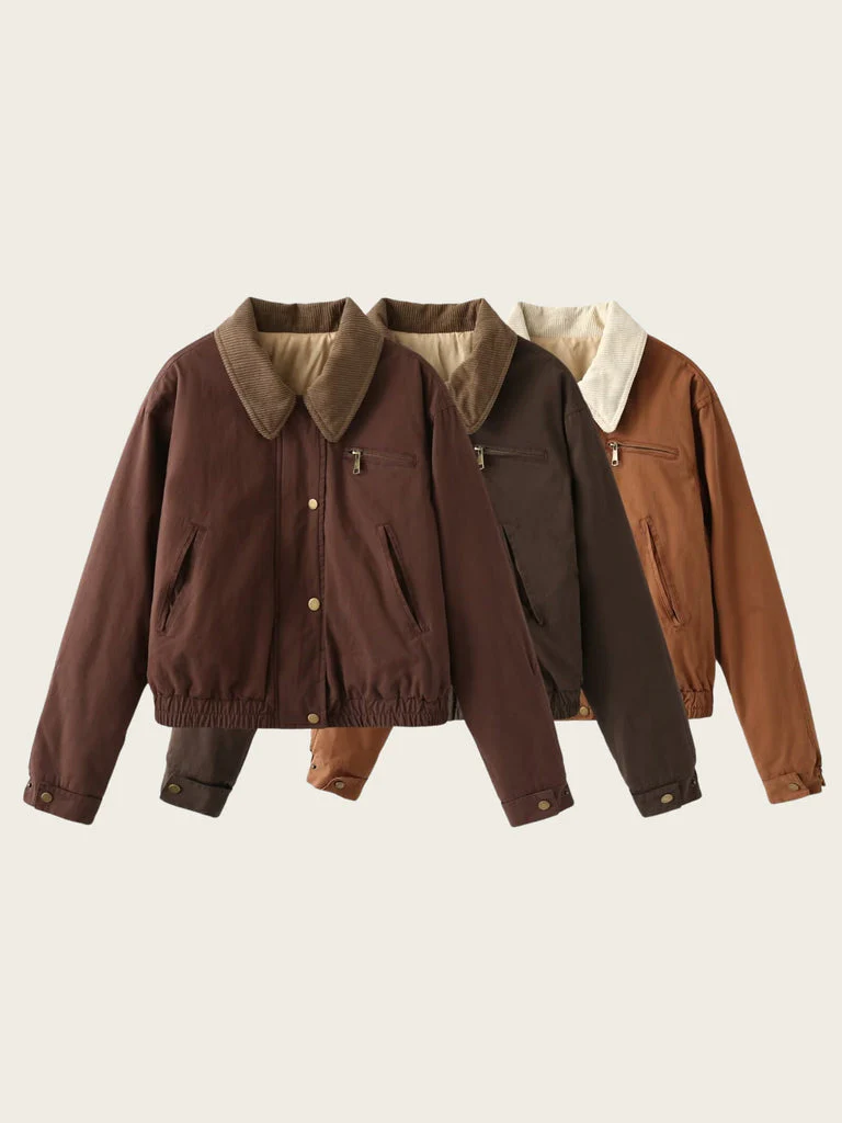 Heidi-Mode | Casual Bomberjacke Cord Kragen Reißverschluss Oberbekleidung - Image 2