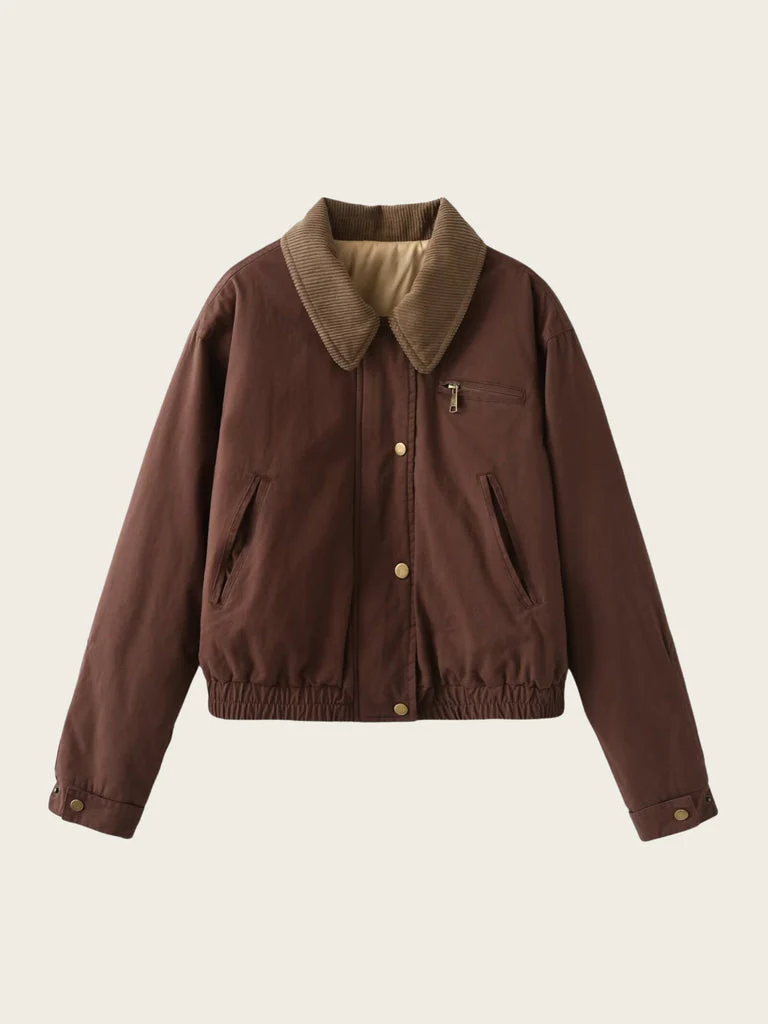 Heidi-Mode | Casual Bomberjacke Cord Kragen Reißverschluss Oberbekleidung - Image 6